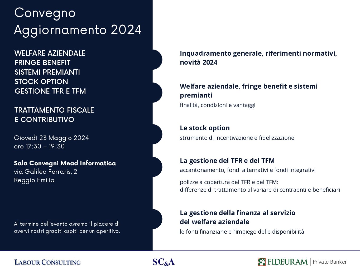 Convegno. Welfare aziendale, fringe benefit e sistemi premianti. 23.5.2024
